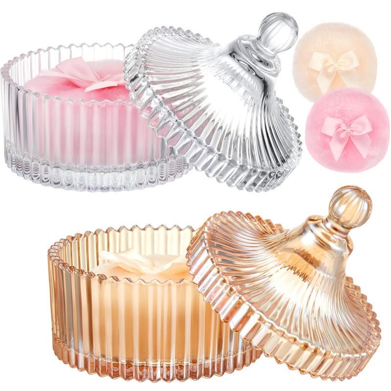 Tioncy 4 Pcs Large Body Powder Puff and Container Extra Large Body Powder Puff Dish Soft Washable Reusable Fluffy Makeup Sponge Wet DrySimpleClear and Amber
